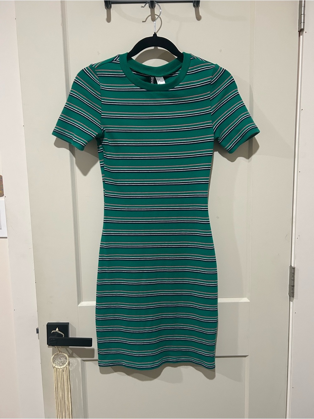 H&M Green Striped Knit Mini Dress